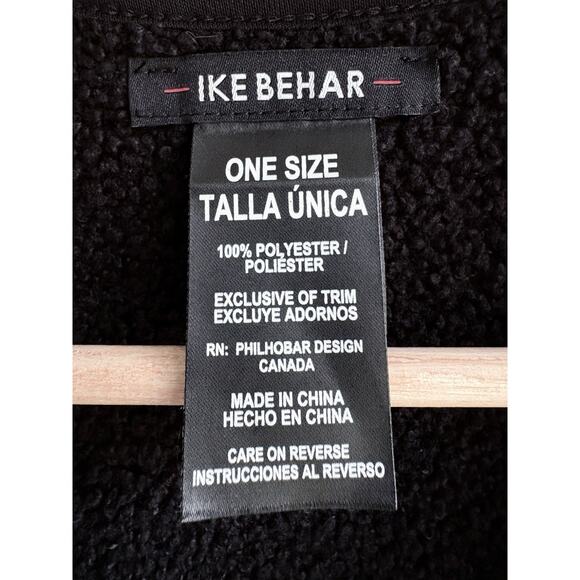 Ike Behar Reversible Sherpa Wrap Poncho Shawl Black Gray Geometric Soft Cozy - Picture 4 of 11